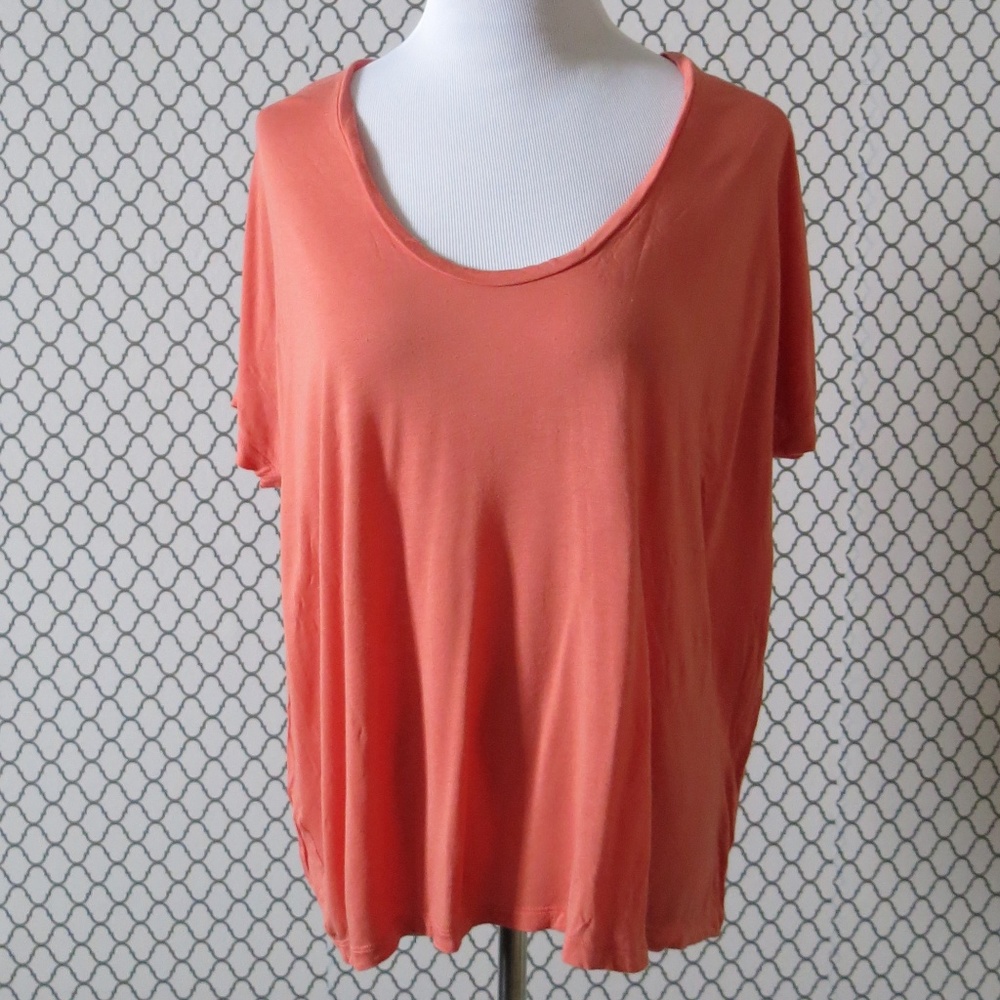 Vince Oversized Orange Short Sleeve Scoop Neck T Shirt Top - Size Large